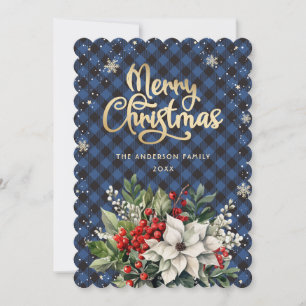 Poinsettia Stechpalme Rote Beeren Schneeflocken We Feiertagskarte