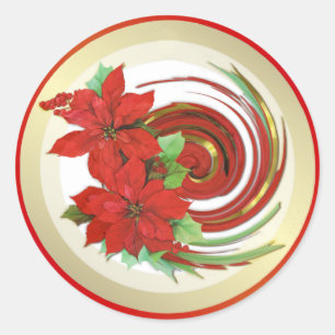 Poinsettia Swirl Runder Aufkleber