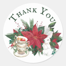 Poinsettia Teacups Kaninchen Weihnachten Vielen Da Runder Aufkleber