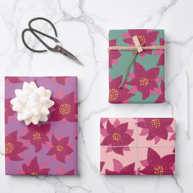 Poinsettia texturierte Illustration fett formatier Geschenkpapier Set (Vorderseite)