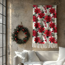 Poinsettia Throw Blanket Classic Yuletide Style Fleecedecke
