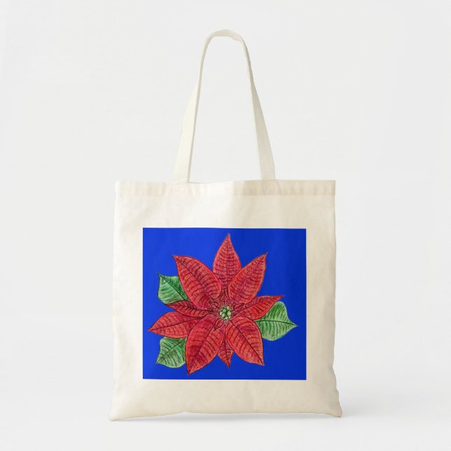 Poinsettia Tote Bag, blauer Hintergrund Tragetasche (Vorne)