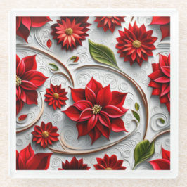 Poinsettia und Blätter Glasuntersetzer