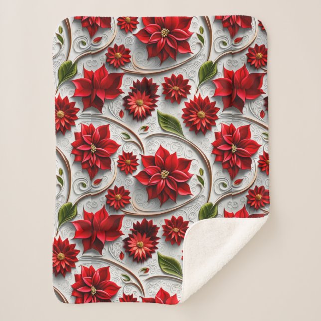 Poinsettia und Blätter Sherpadecke (Vorderseite)