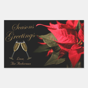 Poinsettia und Champagne Elegante Personalisiert Rechteckiger Aufkleber