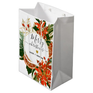 Poinsettia und Citrus Gold Frohe Weihnachten Mittlere Geschenktüte