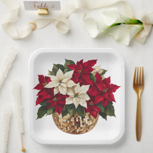 Poinsettia und Disco Ball Paper Plate Pappteller