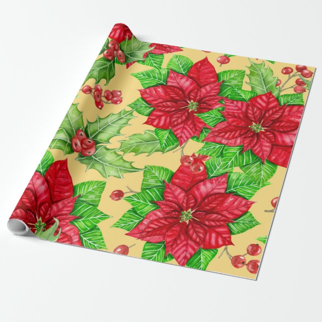 Poinsettia und Heiligbeere Geschenkpapier (Ungerollt)