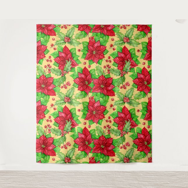 Poinsettia und Heiligbeere Wandteppich (Vorderseite)