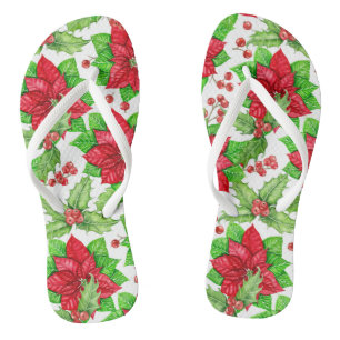 Poinsettia und Heilige Beere Weihnachten Flip Flops