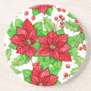 Poinsettia und Heilige Beere Weihnachten Getränkeuntersetzer