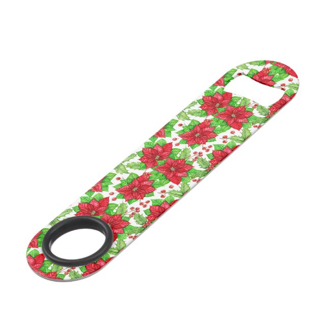 Poinsettia und Heilige Beere Weihnachten Speed Flaschenöffner (Vorderseite Schrägansicht)