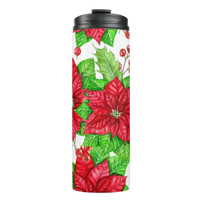 Poinsettia und Heilige Beere Weihnachten Thermosbecher (Vorderseite)