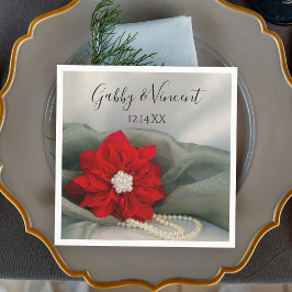 Poinsettia und Perlen auf der Grünen Winterhochzei Serviette