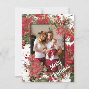 Poinsettia und Stechpalme Foto Feiertagskarte