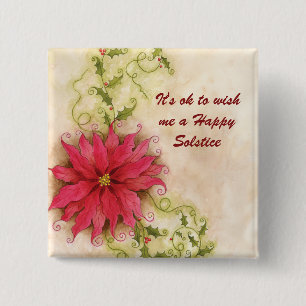 Poinsettia-und Stechpalmen-Sonnenwende-Knopf Button