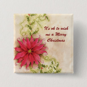 Poinsettia-und Stechpalmen-Weihnachtsknopf Button