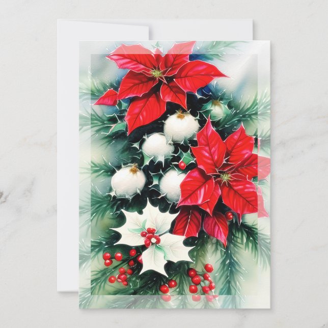 Poinsettia und Weihnachtsbudget Feiertagskarte (Vorderseite)
