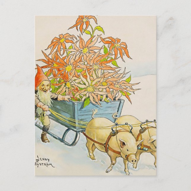 "Poinsettia Wagon" von Jenny Nystrom Postkarte (Vorderseite)