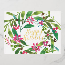 Poinsettia Watercolor Wreath Real Folien Feiertagspostkarte