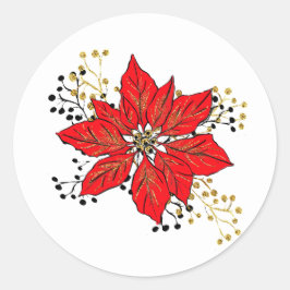 Poinsettia Weihnachtsaufkleber Runder Aufkleber