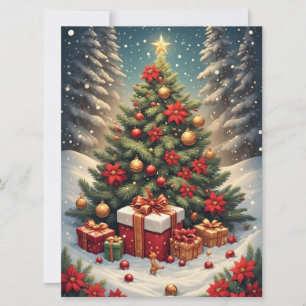 Poinsettia Weihnachtsbaum - Flachgrüßkarte Karte