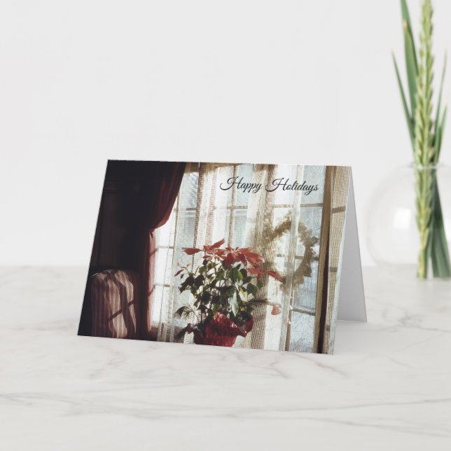 Poinsettia Weihnachtsfeier im Wohnzimmer Feiertagskarte (Vorderseite)