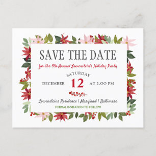 Poinsettia Weihnachtsfeier Save the Date Ankündigungspostkarte