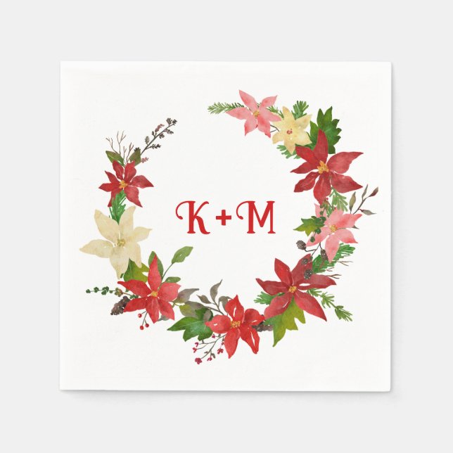 Poinsettia Weihnachtsfeier Serviette (Vorderseite)