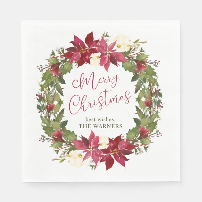 Poinsettia Weihnachtskranz Personalisiert Serviette (Vorderseite)