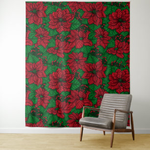Poinsettia, Weihnachtsmuster Wandteppich