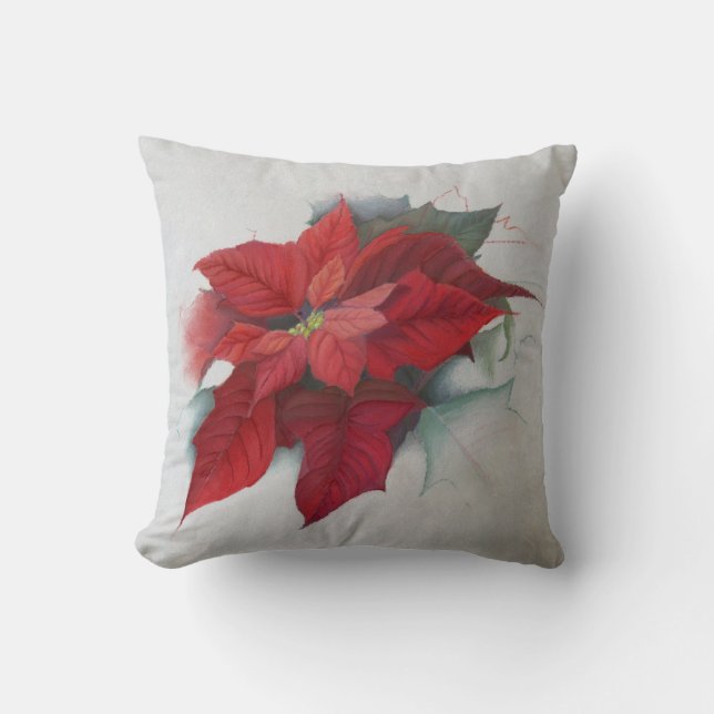 Poinsettia-WeihnachtsÖlgemälde Kissen (Vorderseite)