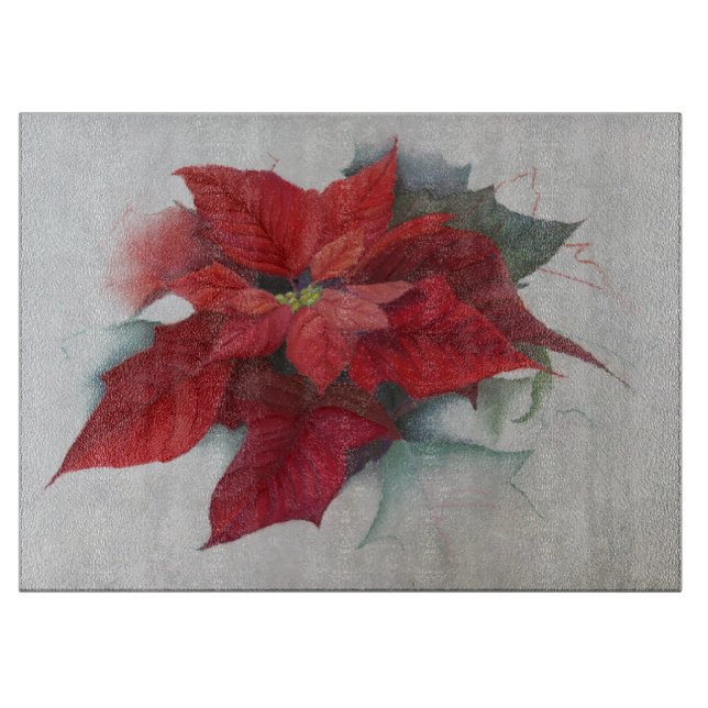 Poinsettia-WeihnachtsÖlgemälde Schneidebrett (Vorderseite)