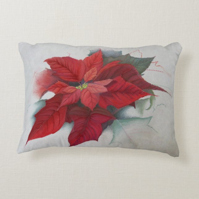 Poinsettia-WeihnachtsÖlgemälde Zierkissen (Rückseite)
