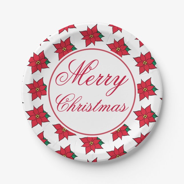 Poinsettia Weihnachtspapier-Teller Pappteller (Vorderseite)