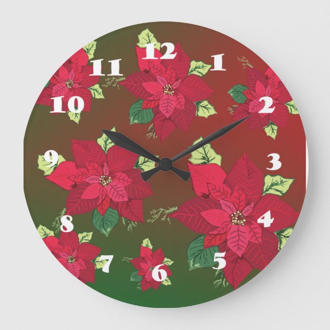 Poinsettia Weihnachtszeit-Blume Große Wanduhr (Vorderseite)