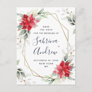 Poinsettia Winter Greenerity Wedding Save the Date Postkarte