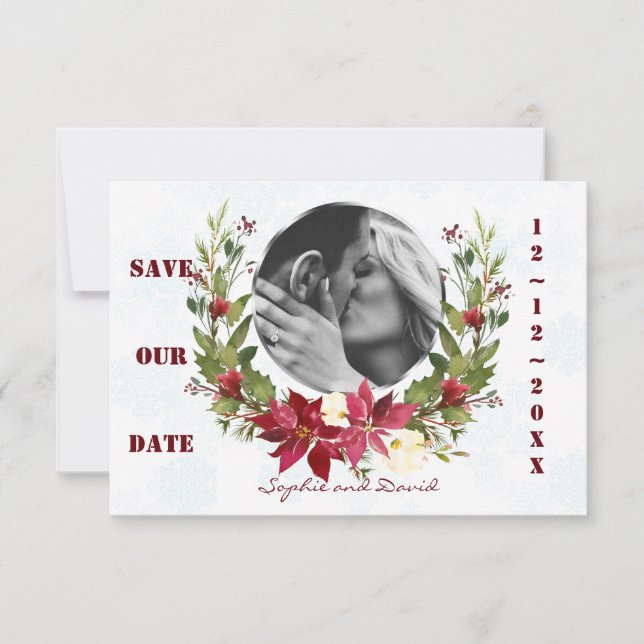 Poinsettia Winter-Kämpfe Hochzeit retten Datum Save The Date (Vorderseite)