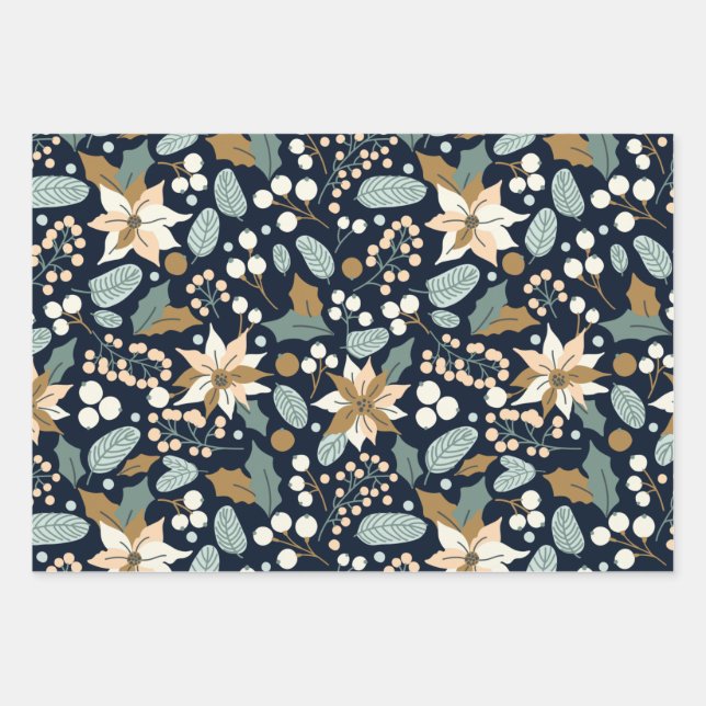 Poinsettia Winterurlaub Geschenkpapier Set (Vorderseite)