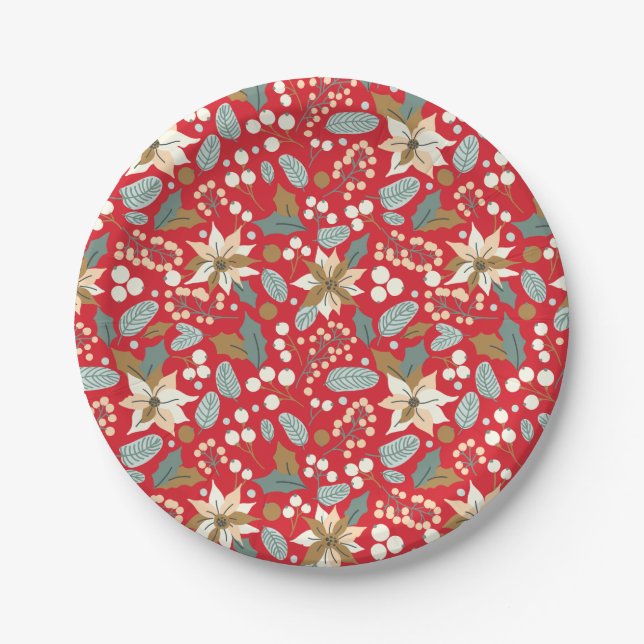 Poinsettia Winterurlaub im Hintergrund Pappteller (Vorderseite)