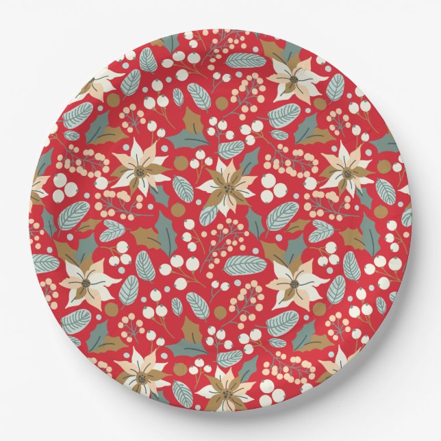 Poinsettia Winterurlaub im Hintergrund Pappteller (Vorderseite)