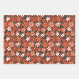 Poinsettia Wrapping Paper Set 3 Blätter