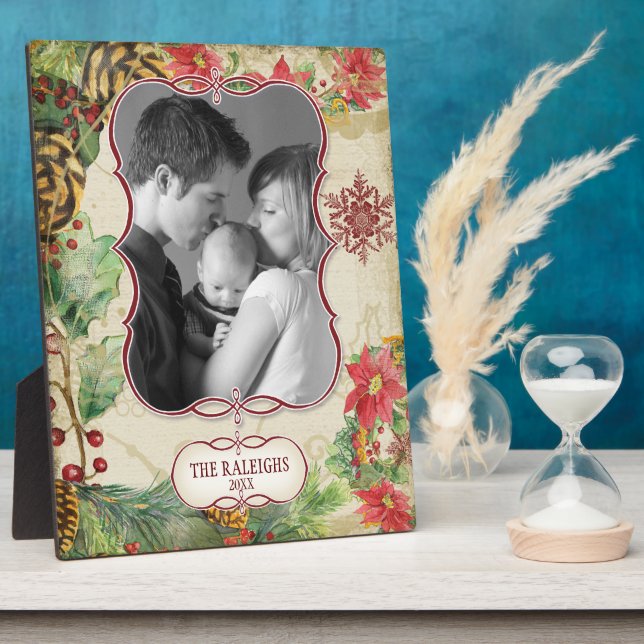 Poinsettia Wreath Pine Cone Snowflake Fotografie Fotoplatte (Seite)