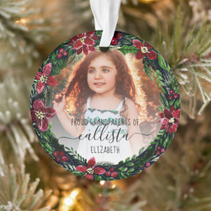 Poinsettia Wreath Proud Großeltern Foto Name Ornament