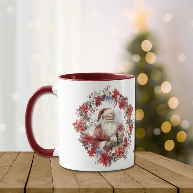 Poinsettia Wreath Santa Claus Weihnachten Tasse (Von Creator hochgeladen)