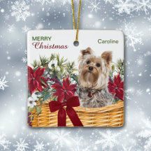 Poinsettia Yorkie Terrier Christmas Basket