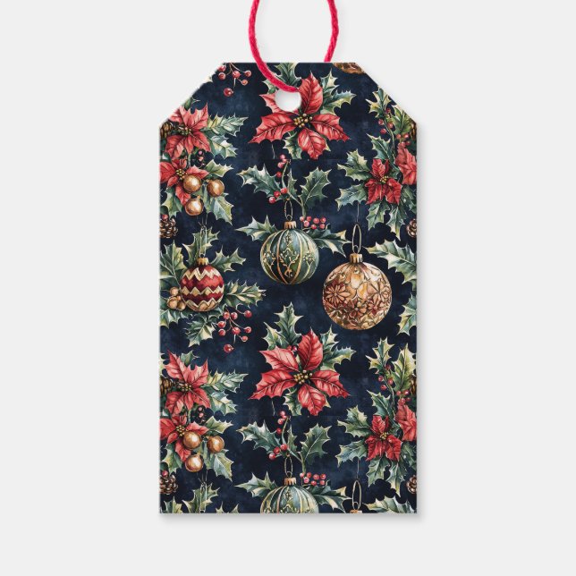 Poinsettias and Ornaments Geschenkanhänger (Vorderseite)
