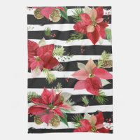 Poinsettias auf schwarz, weiß Streifen Küchentüche