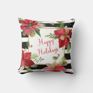 Poinsettias auf schwarz, weiße Streifen Pillow 2 Kissen
