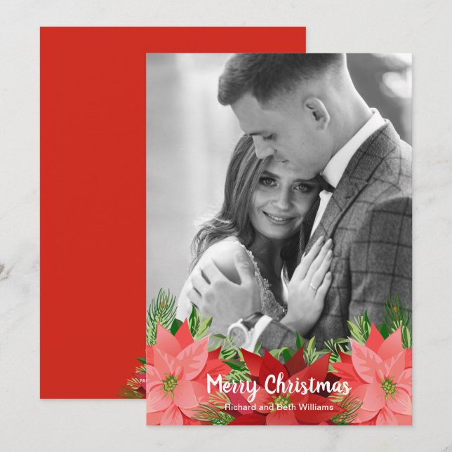 Poinsettias Blumenweihnachtsfest Foto Feiertagskarte (Vorne/Hinten)